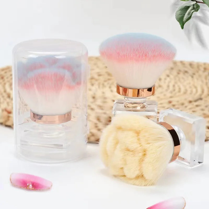Transparent Acrylic Handle Rose Flower Nail Dust Brush Cleaning Synthetic Soft Nail Art Cosmetic Powder Brush