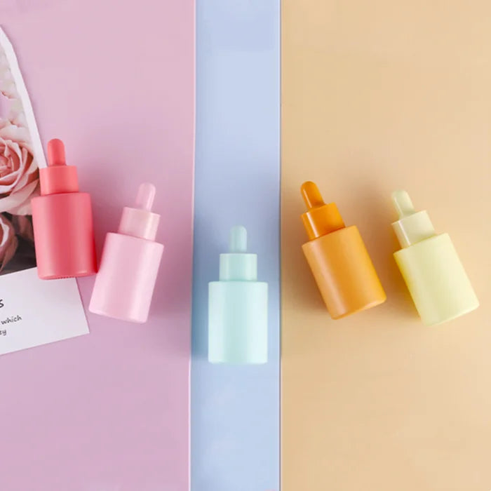 Face Care Cosmetic Packaging Serum Dropper Bottle 1oz 30ml Pink Green Red Flat Shoulder Beard Essential Oil Glass Bottle