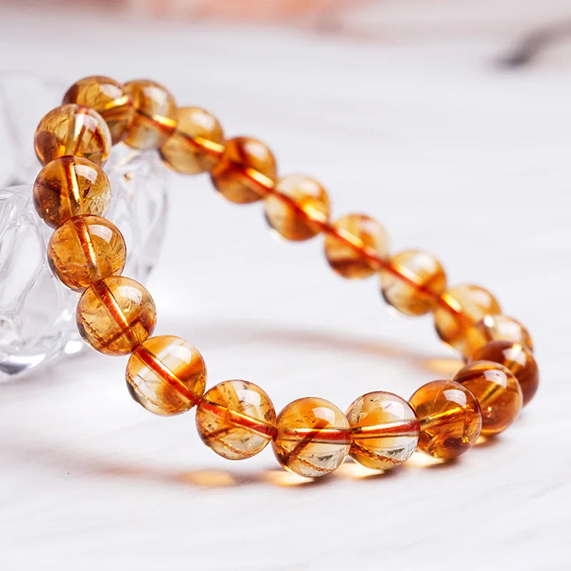 Pure Genuine Natural Gemstone Reki Yellow Crystal Stone Beads Bracelet Stretch Cord Bracelets Jewelry Accessories