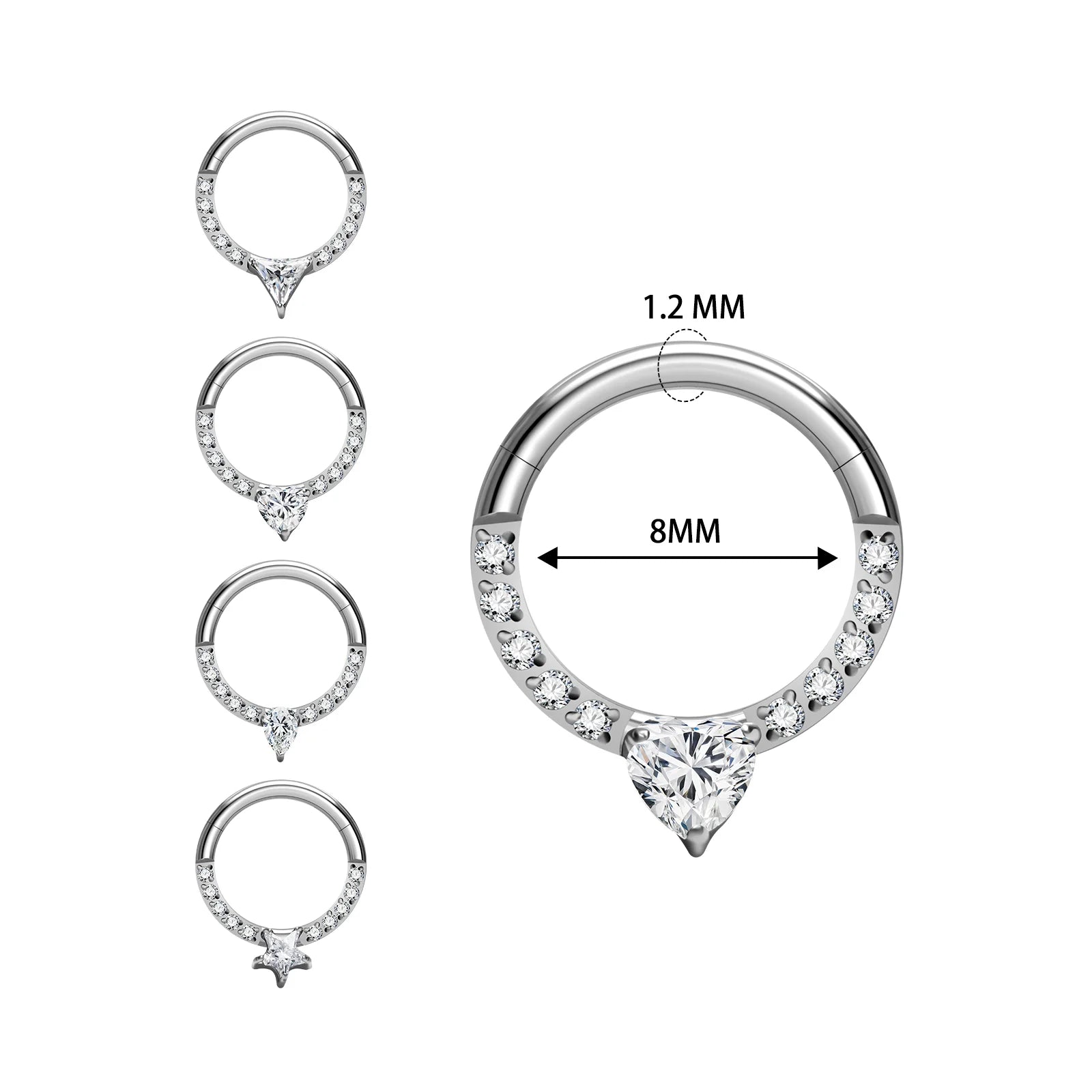 G23 ASTM F136 Titanium Piercing Heart Shape Septum Hoop Earrings Zircon Cartilage Body Jewelry Hinged Nose Ring