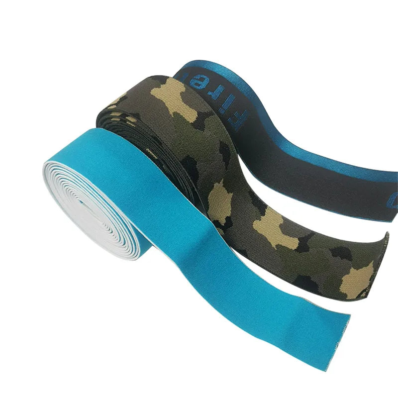 High Quality Patterned Logo Nylon Webbing 50mm 38mm 25mm Hight Class Polyester Jacquard Camo Elastic Band for Sportswear Bags