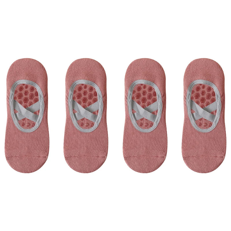Pilates Grip Socks for Women Non Slip Skid Yoga Socks with Grips Straps for Ballet Dance Workout Gripper Sock