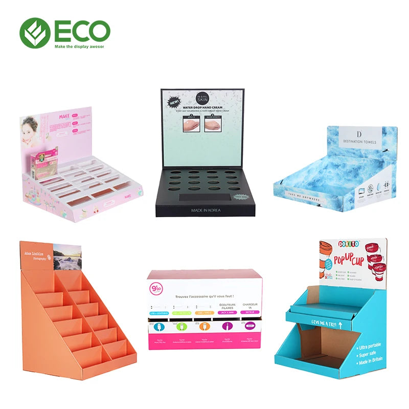 Eco Custom PDQ Karton Display Rack Cardboard Floor Counter Stand with Hook for POS for Pop Mart Eco-Friendly Paper Display Box