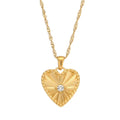Exquisite Zircon Round Pendant Necklace Stainless Steel Jewelry Leaf Motif Heart Pendant Necklace for Women Girls