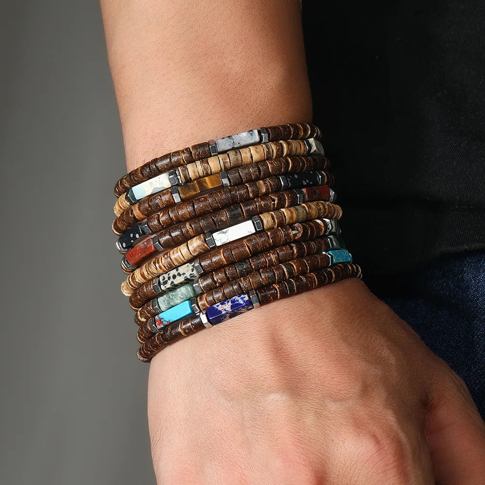 Bohemian Natural Abacus Earth Tone Stone Bracelet for Men Women Abacus Beaded Wood Turquoise Energy Stone Bracelet Wholesale