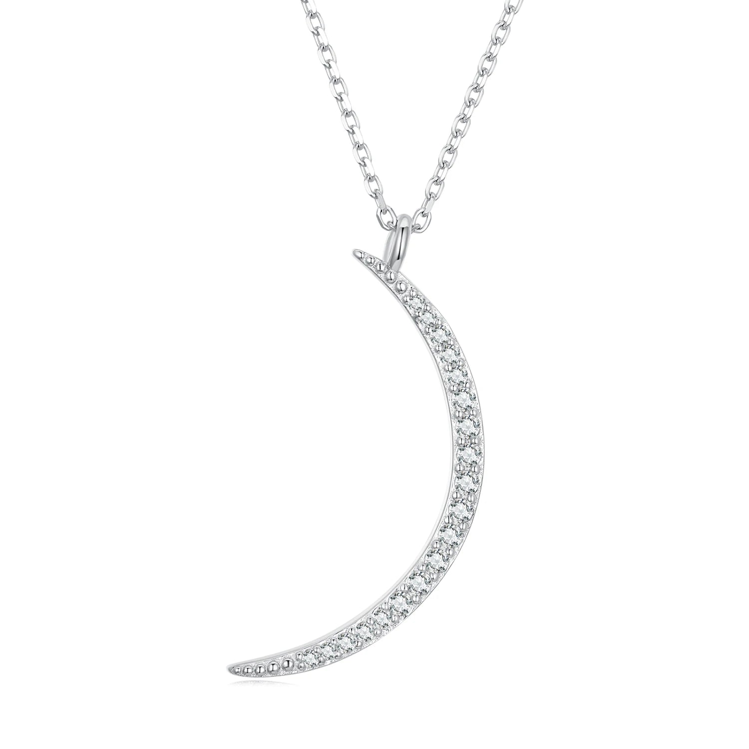 925 Sterling Silver Crescent Moon Pendant Necklace Pave Setting CZ Exquisite Fine Jewelry for Women's Birthday Wedding BSN286