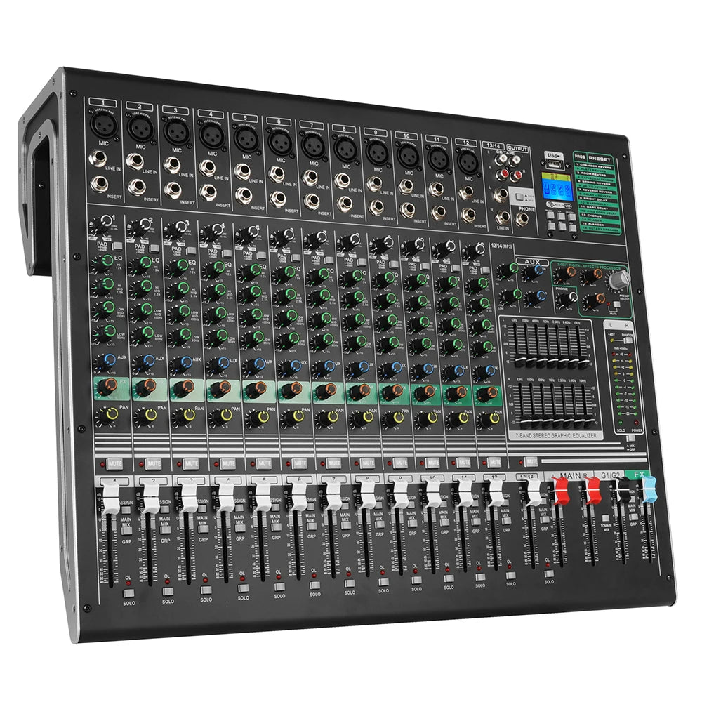 Biner DX12C Hot Selling Built-in 16 Types of Digital Effects Mixing Console for Stage Wedding Professional Audio Mixer