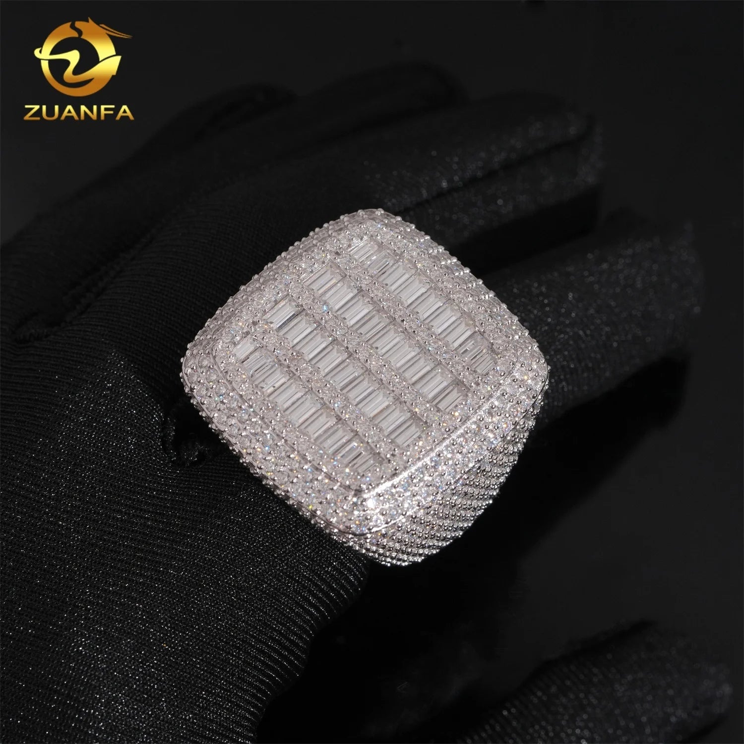 Luxury Big Pass Diamond Tester Diamond Hip Hop Rings baguette 925 Sterling Silver Mens Moissanite Ring
