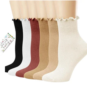 Women's Ruffle Lettuce Edge Sock Casual Solid Color Cute Ankle Socks Breathable Knit Cotton Soft Frilly Crew Socks for Girls