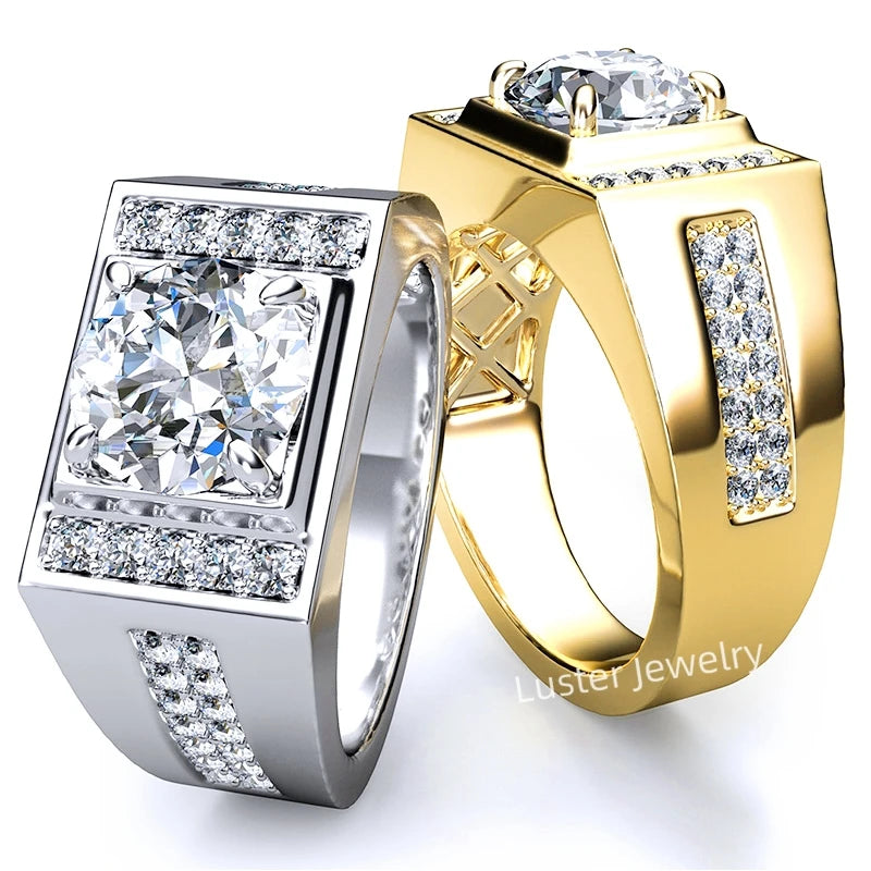 Luster Jewellery 1.2ct 10/18k Wedding Band Ring for Men Real Solid Gold 14k Diamond Moissanite Engagement Ring