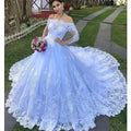New Arrival Appliqued Lace Beaded Bridal Long Sleeve White Shinny Cheap Long Sleeve Puffy Wedding Gowns MW394