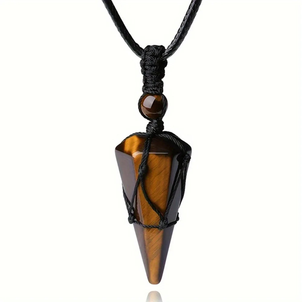 JOYFFO Adjustable Black Rope Necklace with Healing Crystal Stone Natural Gemstone Pendant for Men and Women