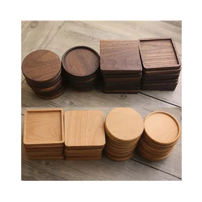 8.8cm Black Walnut Beech Wood Bamboo Round square Wooden coaster for Drinks with Holder