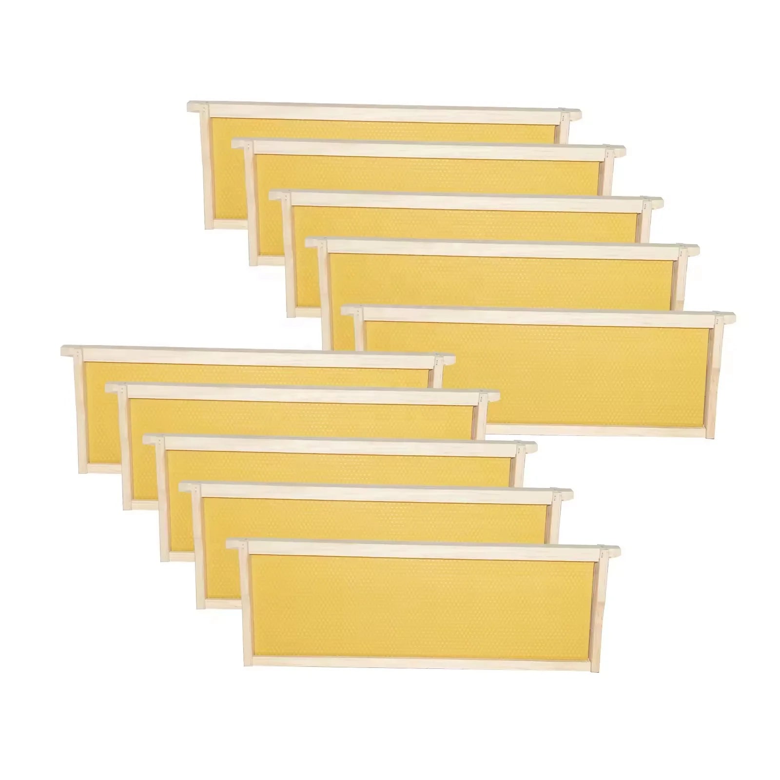 10PCS Pine Wood Medium Super Bee Frame with Yellow Plastic Foundation Sheets Langstroth Beehive Parts Unassembled