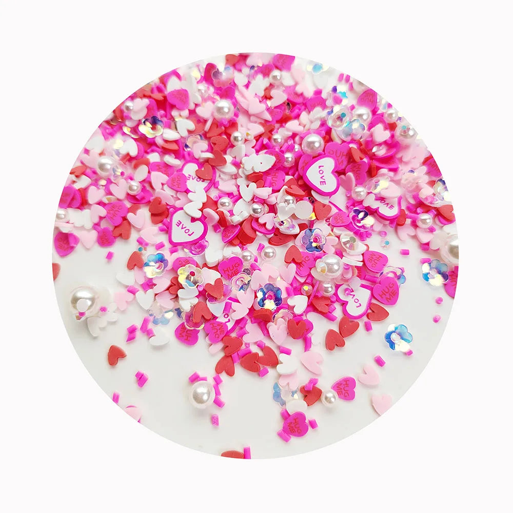Heart LOVE Valentine's Day Gifts Polymer Clay Slices Acrylic Pearl Ball Beads Flower Sequins Charms