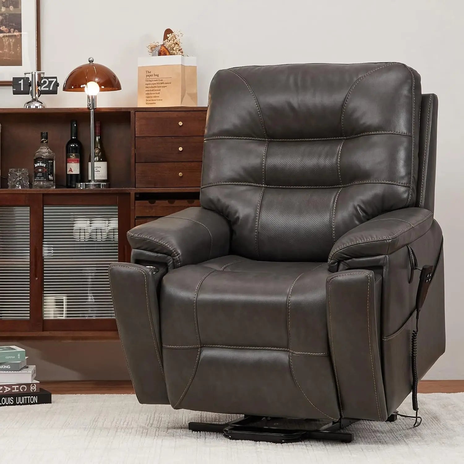 US Warehouse Electric Lay Flat Lift Recliner Chair Dual Motor for Elderly Electric Recliners 2 Hidden Cup Holders