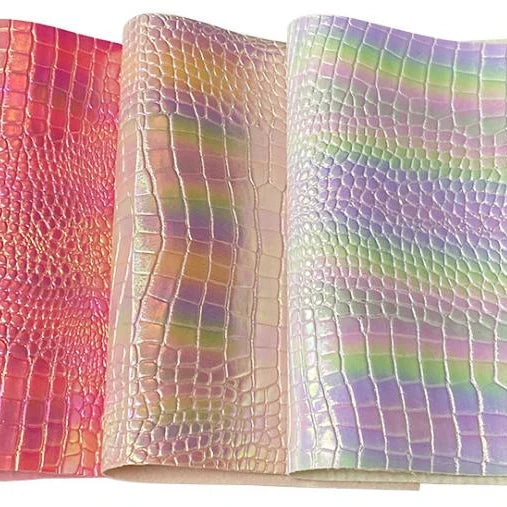 Fashionable Rainbow Alligator Grain PU Faux Leather Waterproof Stretch Material for Garments Handbags Luggage Shoes Decorative