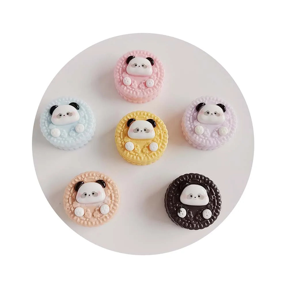 New Lovely 100 Pcs Kawaii Cartoon Panda Bear Sandwich Coookies Flatback Resin Cabochons Artificial Food Dessert Slime Charms