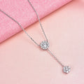 925 Sterling Silver Rhodium Plated Round Pendant Necklace | Elongated Dangling Zirconia Medallion | Adjustable Chain Jewelry