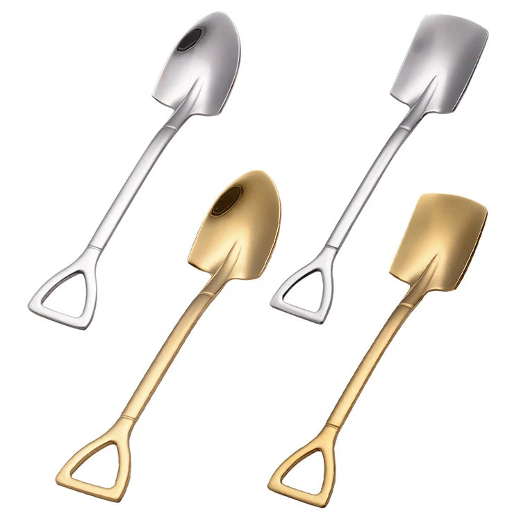 Home Restaurant Creative Stainless Steel Cute Shovel Shape Coffee Dessert Ice Cream Spoon With Hole