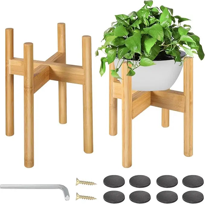 Eco-Friendly Bamboo Plant Support Stand Medieval-Modern Design Indoor/Outdoor Garden Home Use 220 Lbs Capacity Plant Stand Pack