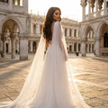 YouLaPan VG79 Long Pearl Tulle Shoulder Decoration Removable Women's Evening Dress Accessories Rhinestone Wedding Dress Cape