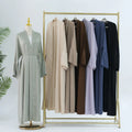 Islamic Dubai Ladies Solid Color Elegant Cardigan Dress Muslim Women Plain Modest Open Abaya With Belt