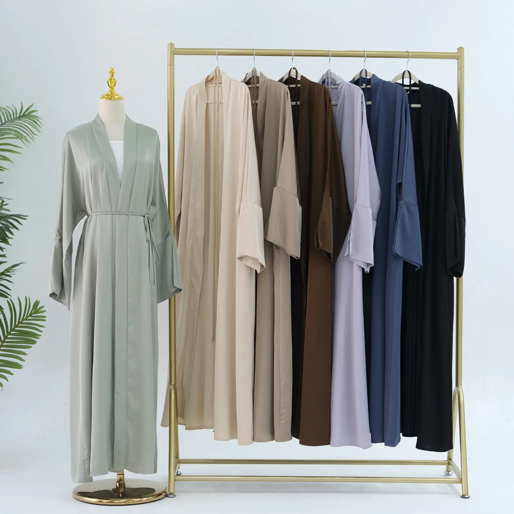 Islamic Dubai Ladies Solid Color Elegant Cardigan Dress Muslim Women Plain Modest Open Abaya With Belt