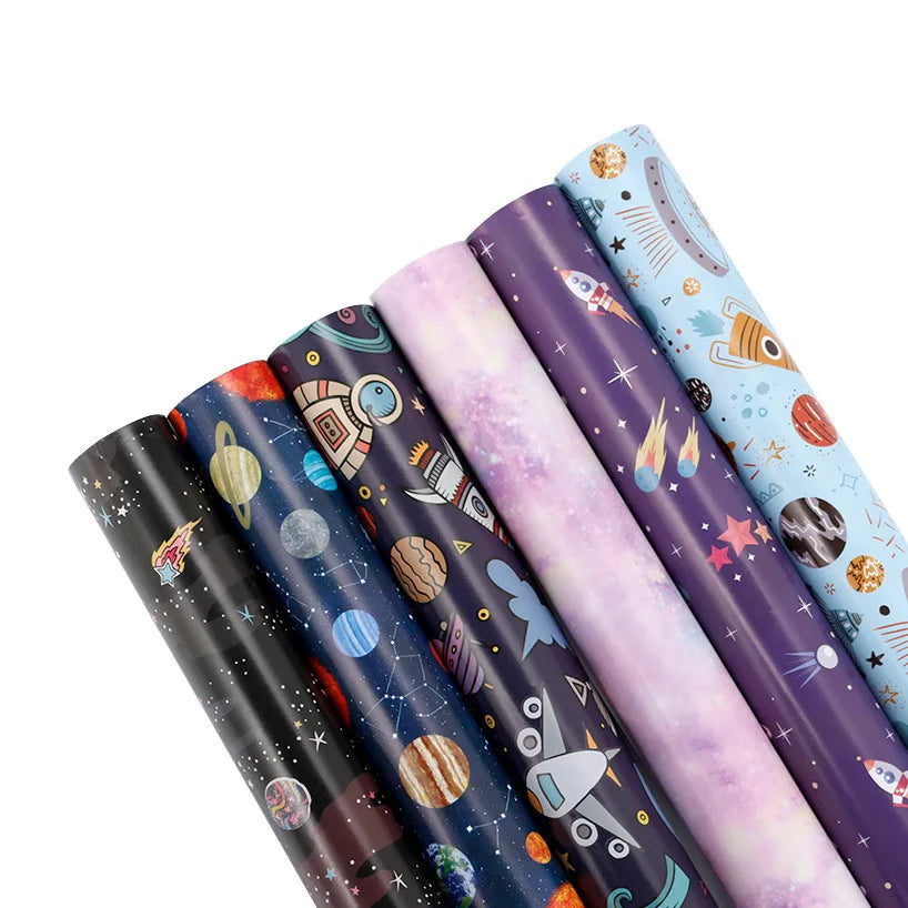 Wholesale Cartoon Gift Wrapping Paper Children'S Day Gift Paper With Starry Sky Astronaut Planet Universe Pattern