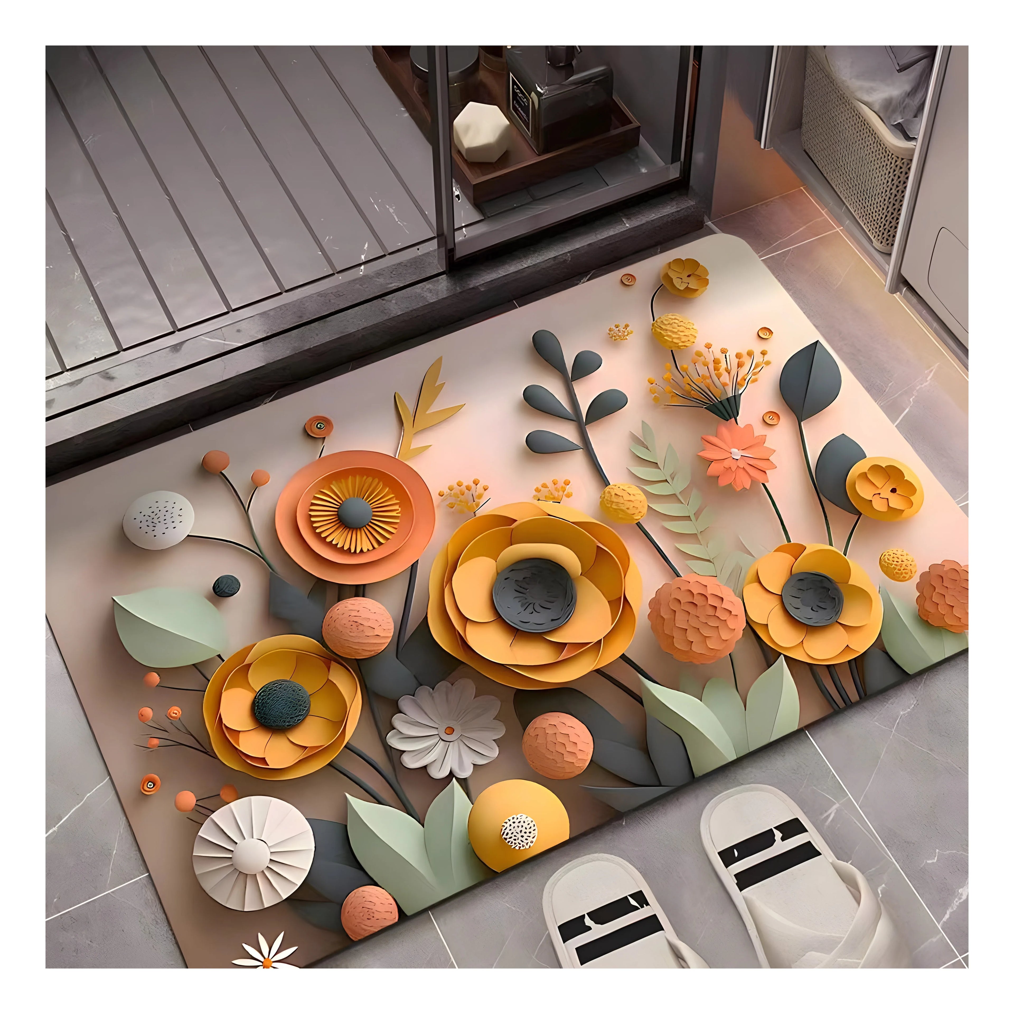 3D Soft Comfortable Modern Diatom Mud Indoor Living Room Large Super Absorbent Quick Drying Non-Slip Stain Resistant Flower