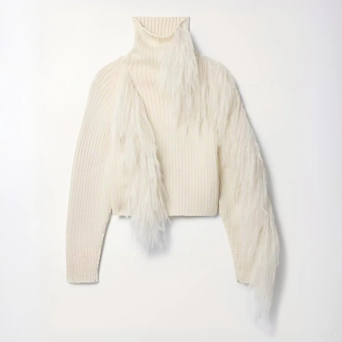 2026 ODM Factory New Rib Knit Crewneck Cotton Tassel Knitwear Loose Chunky Drop Shoulder Turtleneck Fringe Sweater Women