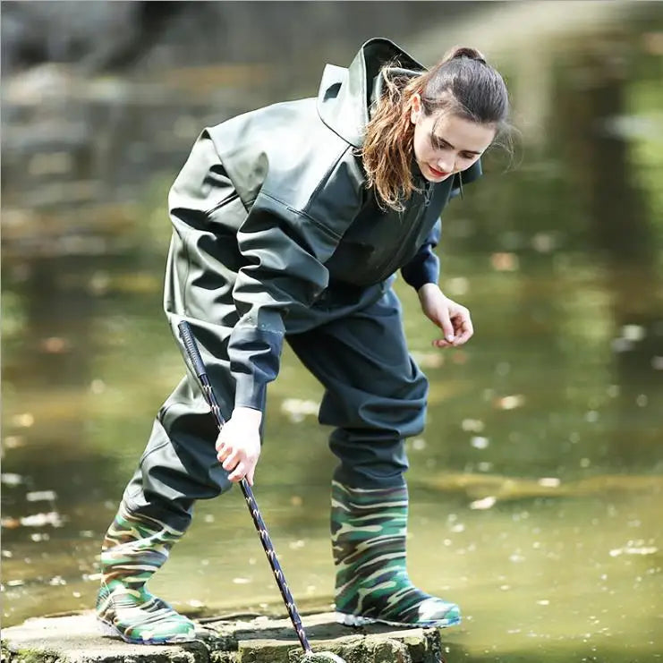 Unisex PVC Chest Waders for Hunting & Fly Fishing Nylon Bootfoot Waders With Hat Rubber Outsole for Men & Women MegaBDM