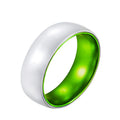 POYA Jewelry White Ceramic Wedding Band 8mm Domed Mens Ring With Anodized Green Aluminum Interior Comfort Fit