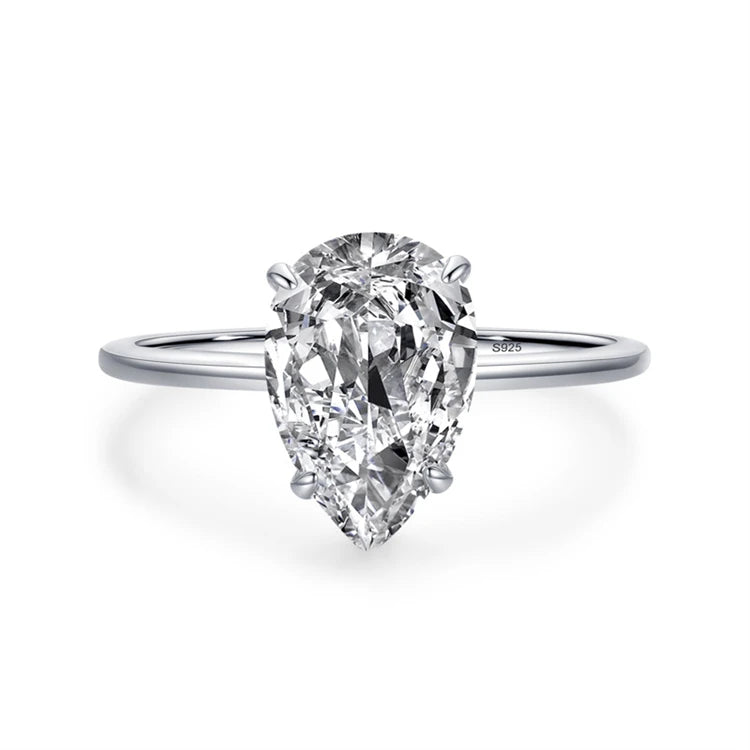 Fashion luxury 925 sterling silver teardrop shaped simulation diamond wedding ring for women