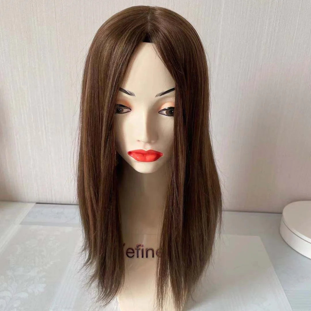 Yefine Wig Stock 18inch #2 Dark Brown Brazilian Remy Hair Silk Base Closure 100% Human Virgin Hair