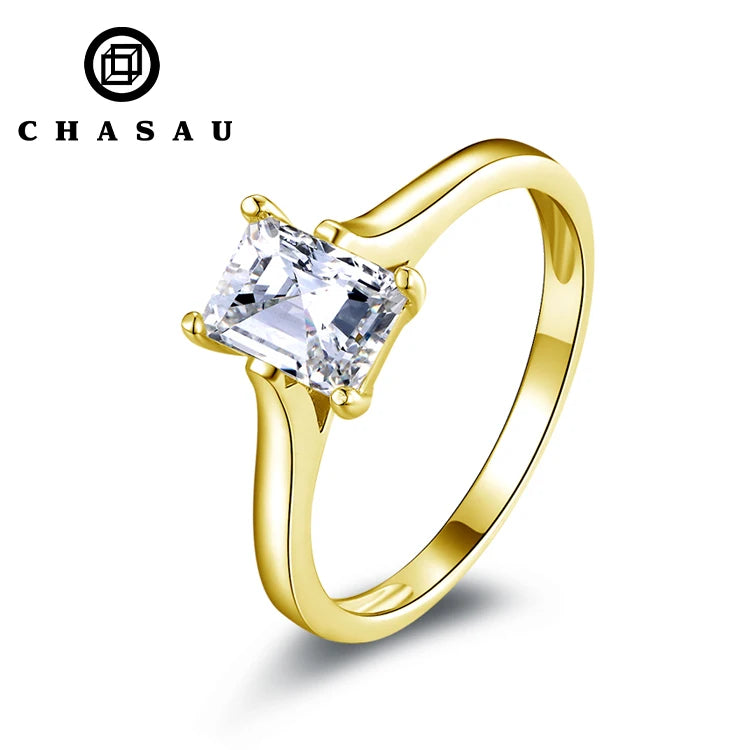 Trendy AU417 Simple Wedding Bands 10K Pure Gold 1ct 1.0ct square Radiant Cut Moissanite Solitaire Ring for Women