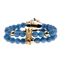 Luxury Jewelry Blue Stone Beads White Zircon Crown Charm Braided Bracelet Men Jewelry Couple Bracelet Pulseiras Masculina