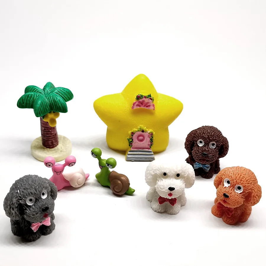 Polyresin Figurines Fairy Garden Miniatures Set of 8pcs Mini House tree Elephant Moss Decor Terrarium DIY Accessories