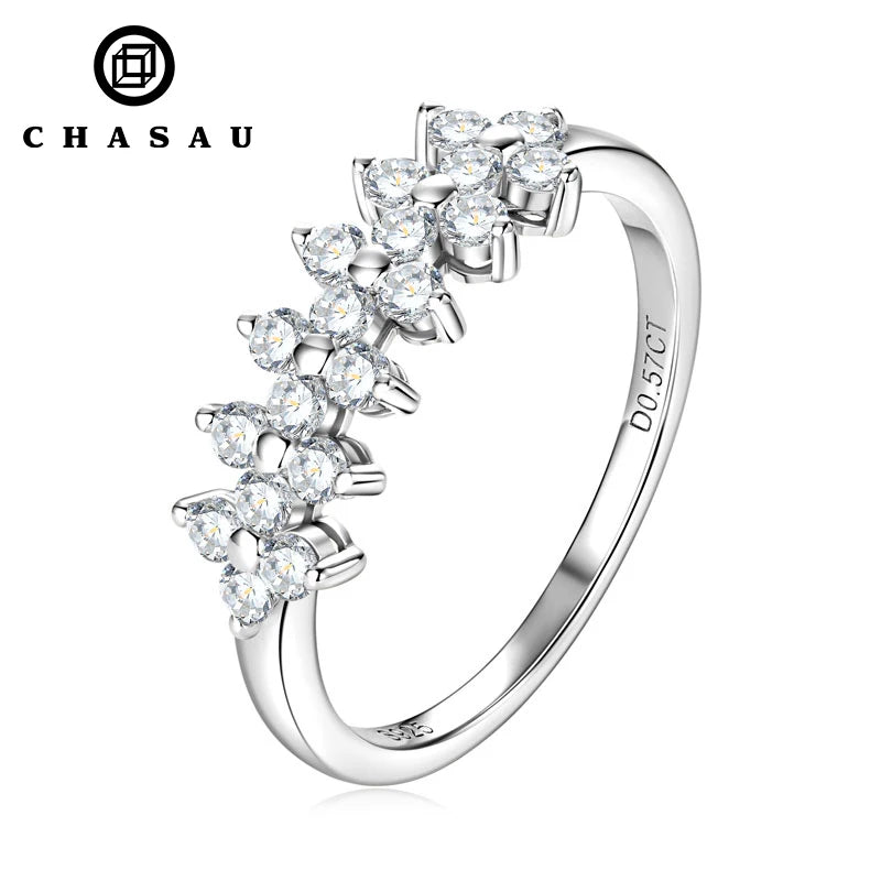 New Arrivals Directsales 925 Sterling Silver 2mm 0.03ct D VVS1 Round Moissanite Lady 6 Petal Half Ring Flower Ring for Women MegaBDM