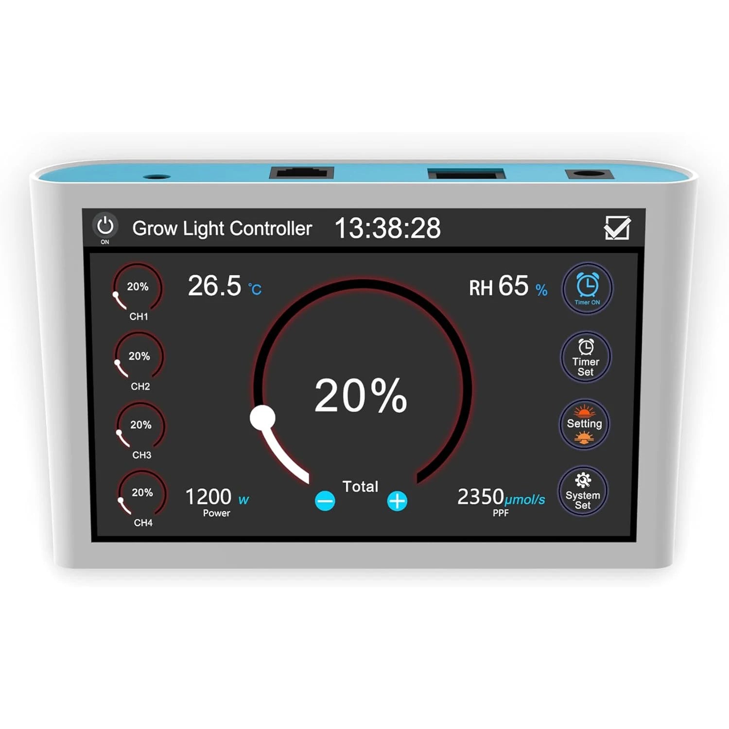 0-10v PWM Touch Screen Indoor Dimmer Sunrise Sunset Multi-Stage Dimming and Scheduling Grow Light Controller