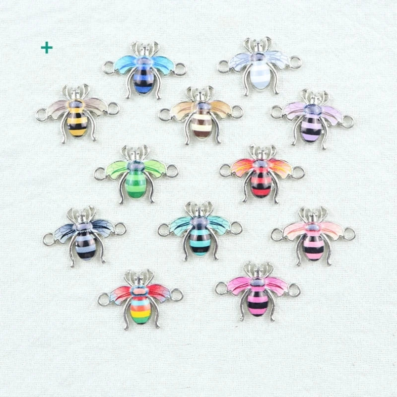 Alloy Enamel Bee Pendants Colorful Bracelet Necklace Earring Charms for DIY Jewelry Making Accessories Decoration