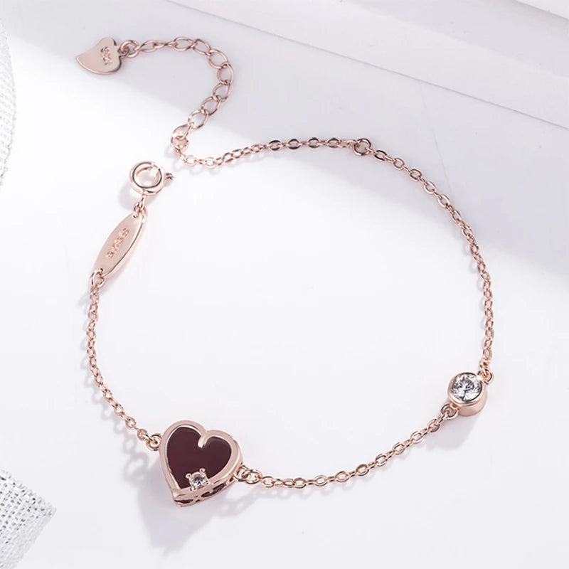 925 Sterling Silver Heart Shaped Charm Bracelet Exquisite Trendy Girls Accessory for Valentine's Day Gift or Party