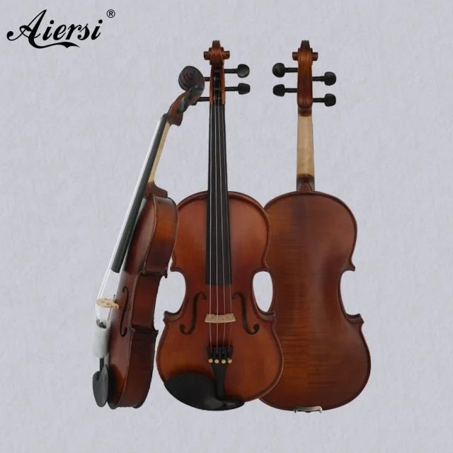 Sinomusik Full Size Violin 4/4 Handmade Profesional Musical Instrument Matte Dark Brown Flame Maple Back Solid Spruce Violin
