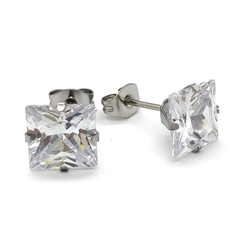 DAIHE Fashion Handmade Square Stainless Steel Zircon Studs Earrings Diamond Stud Earrings