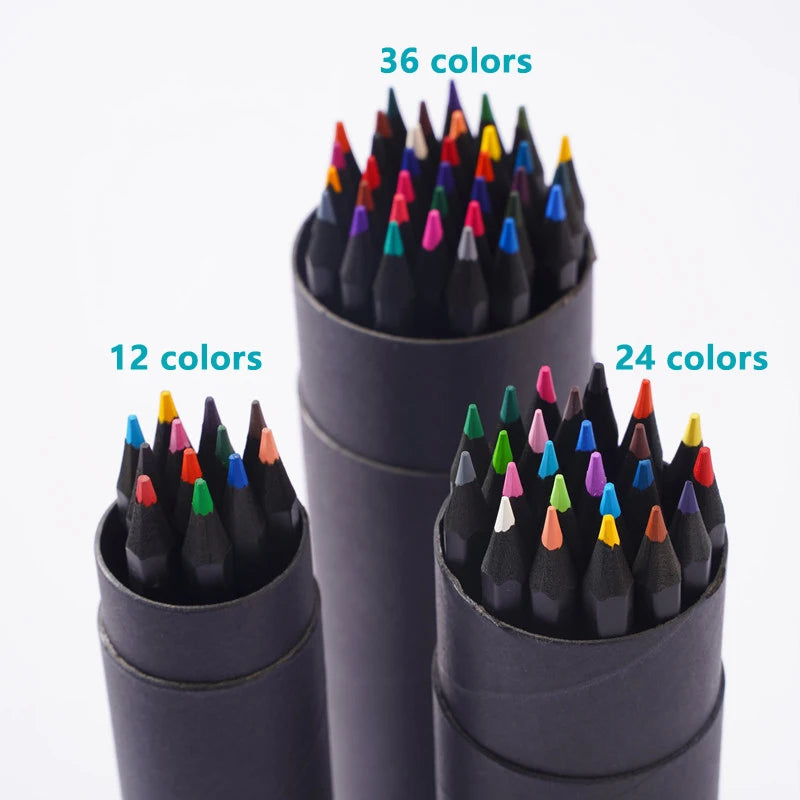 Stock 12 /24 / 36 Color Black Wood Color Pencil with clear Pencil Sharpener Cover or Black Tube Packing