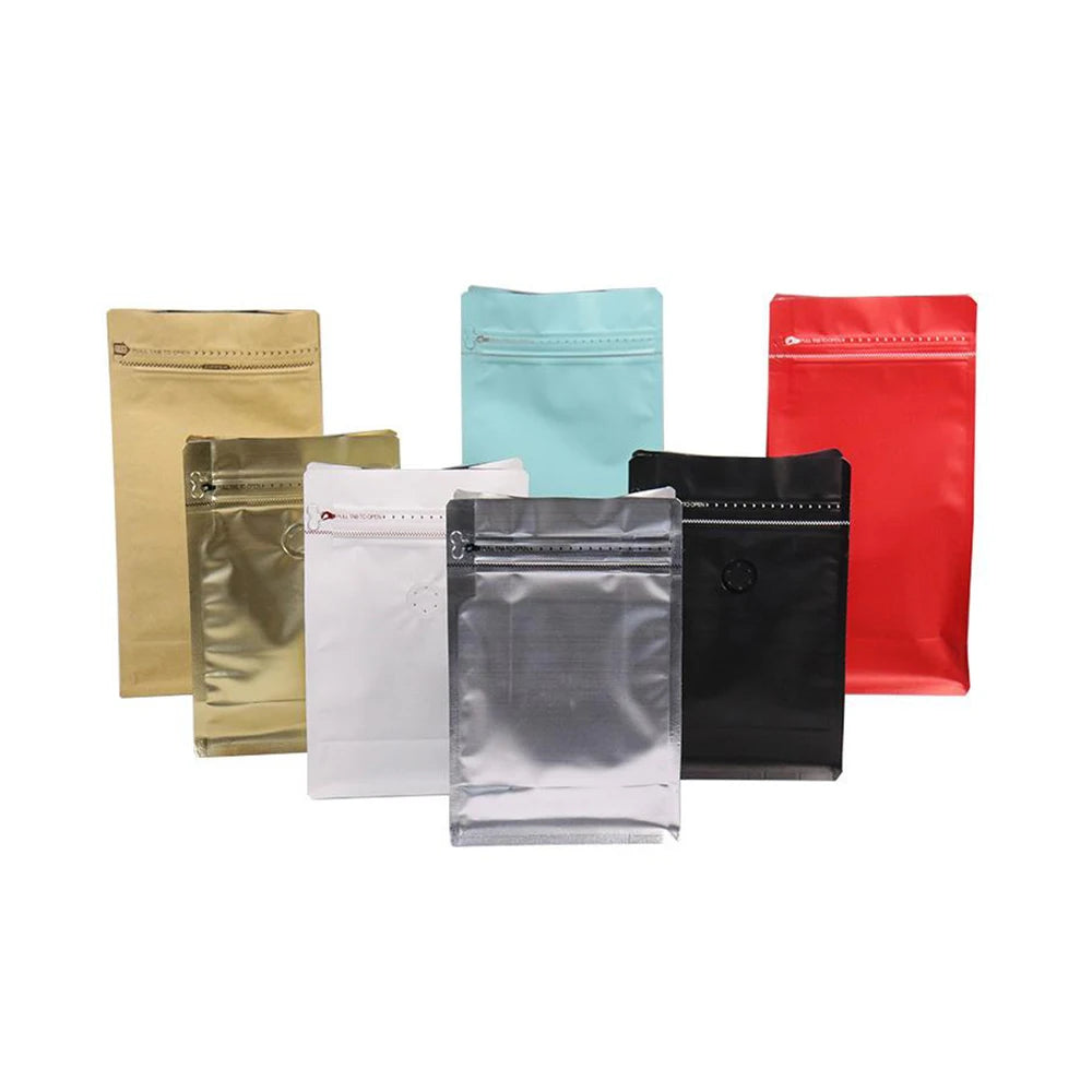 125g 250g 500g 1kg Square Bottom BOPP Coffee Bean Packaging Bags with Valve Gravure Printed Zipper Top