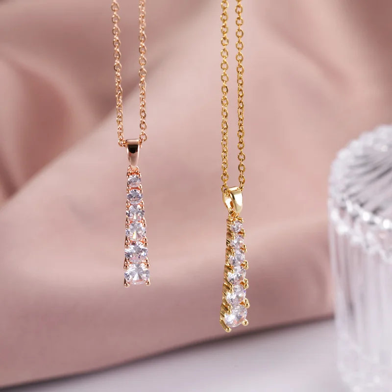 2020 Stainless Steel Crystal Bar Necklace Simple Long  Zircon Diamond Bar Pendant Necklace Women Jewelry