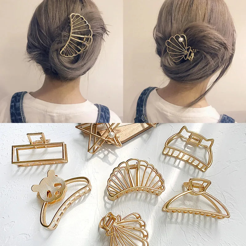 ShangHai Korean Metal Geometric Hair Claw Barrettes Elegant Clip Crab for Women Hollow Out Hairpin Headwear Girl Hair Accessory