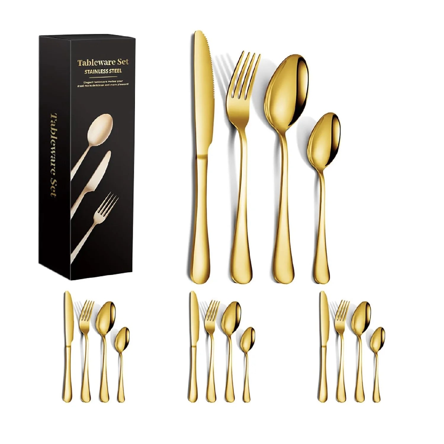 16-Piece Golden Silverware Cutlery Set Service for 4 Stainless Steel Flatware Set Utensil Set for Kitchen Home Restaurant