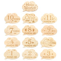 Tailai Double Sided Wooden Discs Engraved Newborn Photography Props for Baby Shower Party Monthly Milestone Cards for Infants